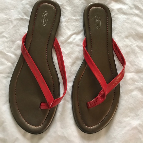 red leather flip flops